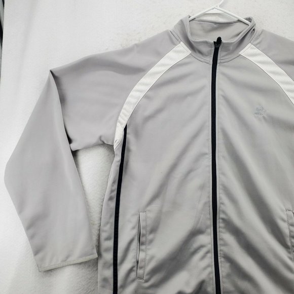Starter Jacket Men's Full Zip High Neck Long Sleeve Pockets Gray Large - Picture 3 of 11